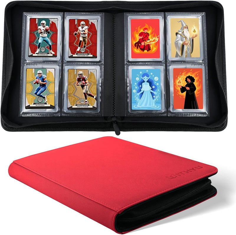 WITHYU Toploader Binder 4 Pocket, Trading Card Binder Top Loader PU Leather Album with 128 Pockets, Ringless Card Holder for Sports TCG MTG Collection (Burgundy) - Image 1
